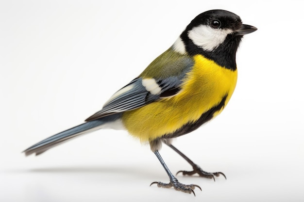 Oiseau mésange charbonnière isolé sur fond blanc