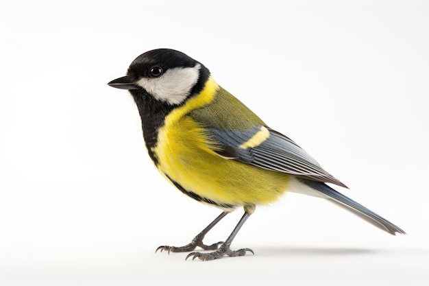 Oiseau mésange charbonnière isolé sur fond blanc