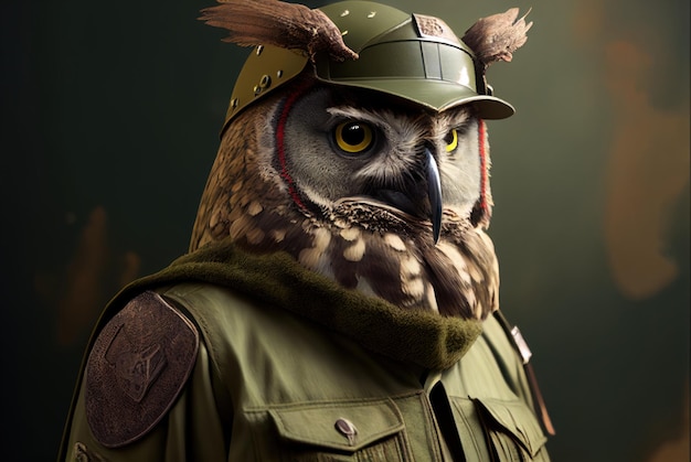 Un oiseau militaire avec un casque et un casque