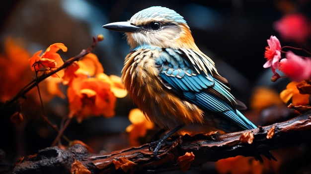 Oiseau de modèle de couleurs vibrantes se percher sur la branche