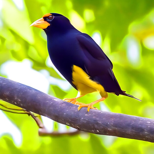 Photo un oiseau myna est assis sur une branche d'arbre