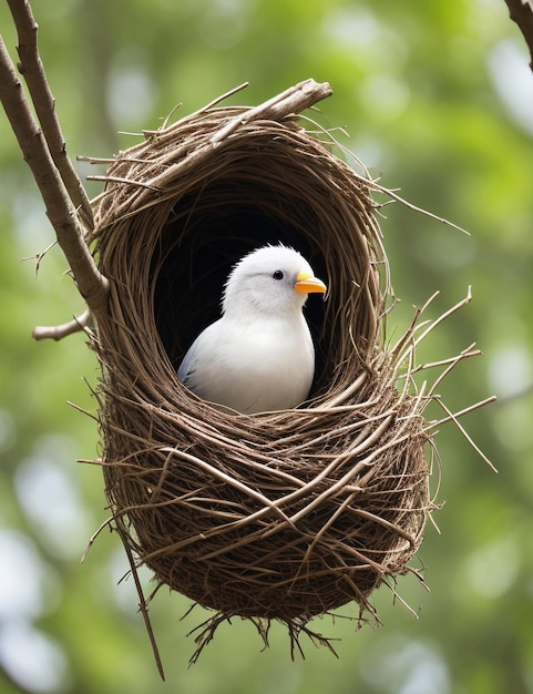 Photo oiseau de nid oiseau blanc