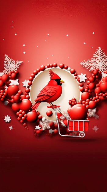 Photo oiseau de noël cardinal rouge sur chariot générative ai