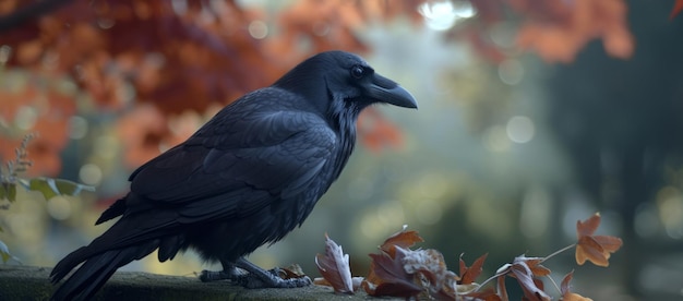 Photo l'oiseau noir du corbeau est un album de photos visuelles rempli d'ondes sombres et mystérieuses.