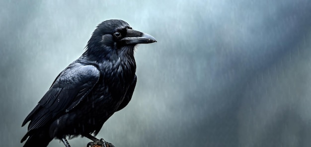 oiseau noir effrayant assis sur la branche Copier l'espace pour le texte Raven ou Corvus