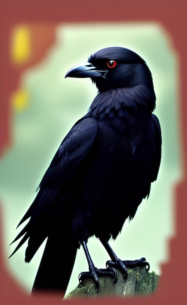 Photo un oiseau noir avec un œil rouge et une tache jaune sur le dos