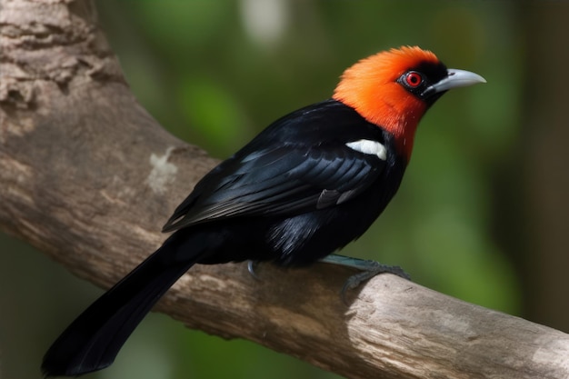 Un oiseau noir et rouge à tête rouge