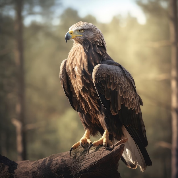 Un oiseau avec un oeil jaune et une tête noire est assis sur une branche d'arbre