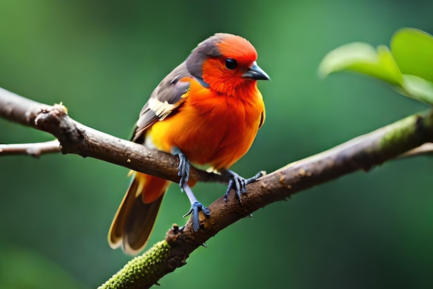 Un oiseau orange et noir avec une tête rouge et des ailes noires.