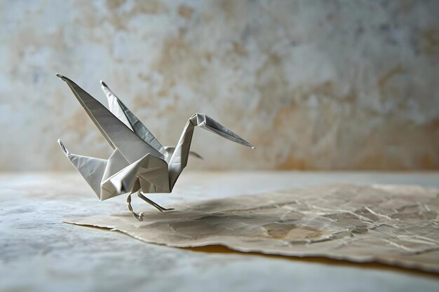 Photo un oiseau origami blanc assis sur un morceau de papier