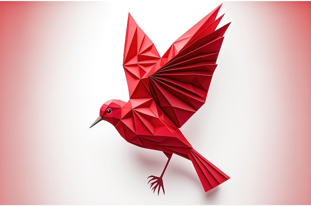 Oiseau origami rouge sur fond blanc