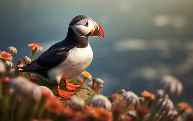 Photo l'oiseau papillon de l'atlantique sur un champ herbeux