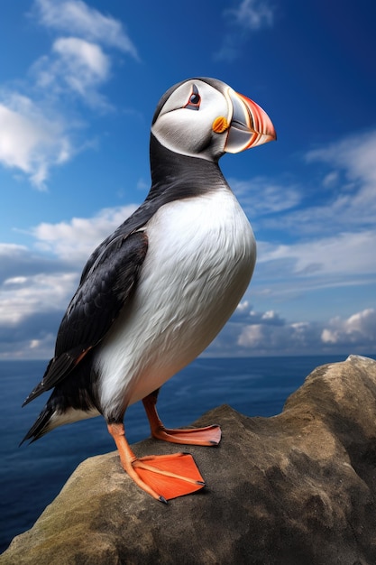 Photo oiseau de papillon de l'atlantique près du paysage océanique fratercula arctica génératif ai