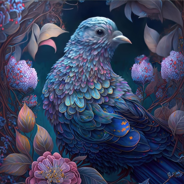 Oiseau peint avec des peintures à l'huile Generative AI