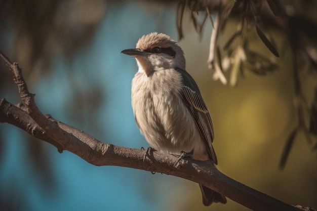 Un oiseau perché sur une branche d'arbre regardant vers le bas