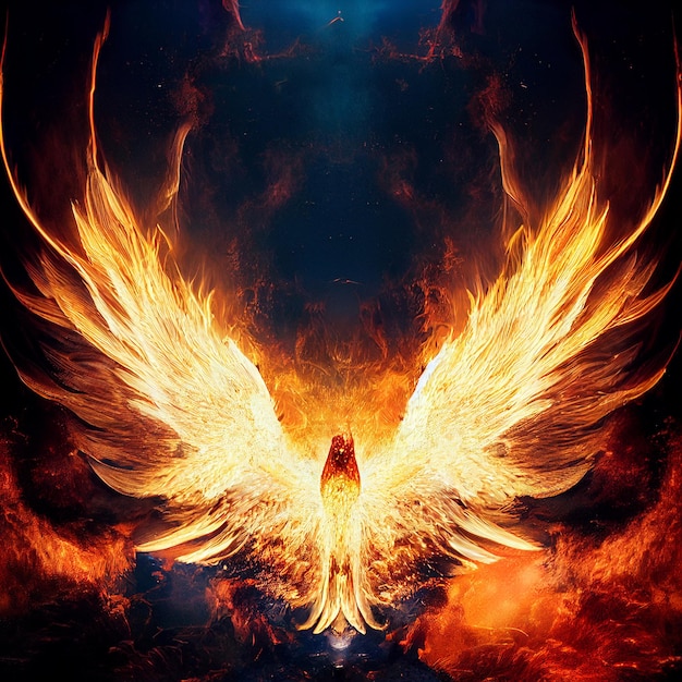 Oiseau phénix en feu oiseau fenix mythologique avec illustration fantastique de flammes