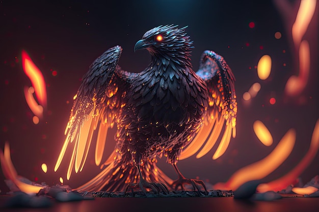 Un oiseau phénix avec des flammes dessus