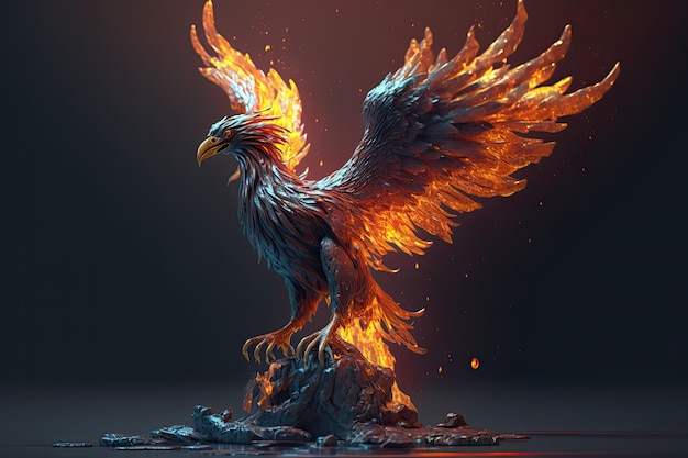 Un oiseau phénix avec des flammes sur ses ailes