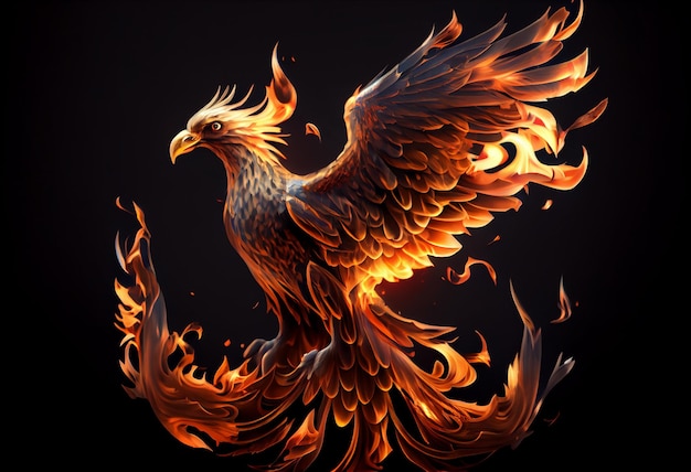 Oiseau Phoenix ressuscité de ses cendres Oiseau de feu Oiseau brûlant Générer Ai