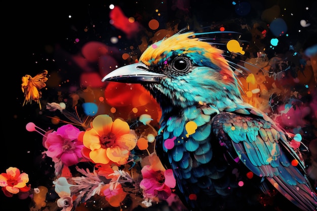 Photo oiseau photo dans des fleurs colorées