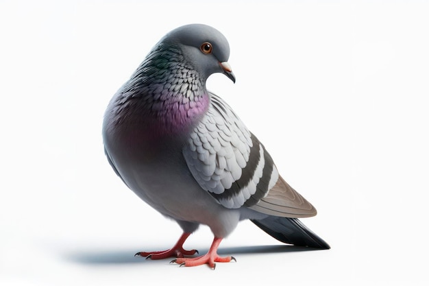 Oiseau Pigeon corps entier isolé sur fond blanc uni génératif ai