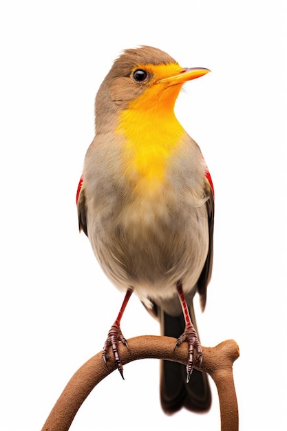 Oiseau pique-bœuf à bec jaune sur fond blanc