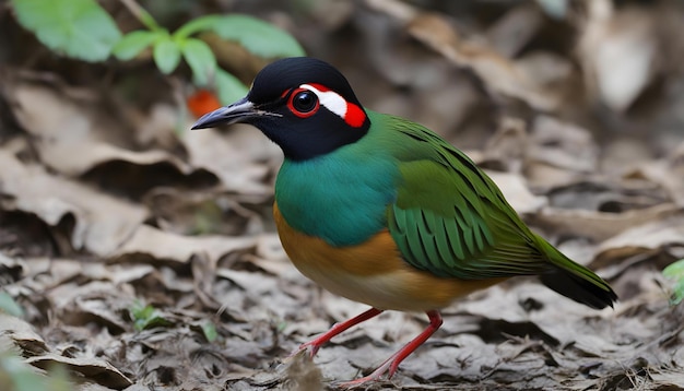 Photo l'oiseau pitta bruyant dans la forêt