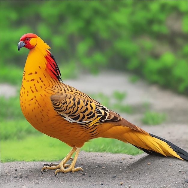 Un oiseau plein de couleurs oiseau faisan doré se tient en couleur plein d'arrière-plan Photo Ai généré