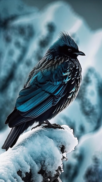 Photo un oiseau avec des plumes bleues et noires