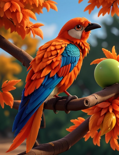 Photo un oiseau avec des plumes orange vif et un oiseau coloré