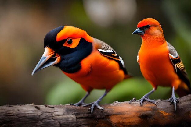 Photo un oiseau avec des plumes orange vif et une tête noire qui dit 