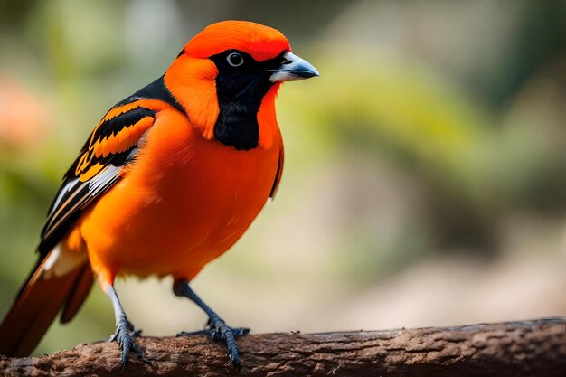 Photo un oiseau avec des plumes orange vif et une tête noire qui dit 