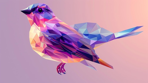Photo un oiseau polygonal vibrant et coloré avec une tête bleue et un corps rose l'oiseau est face au spectateur et est entouré d'un fond rose doux