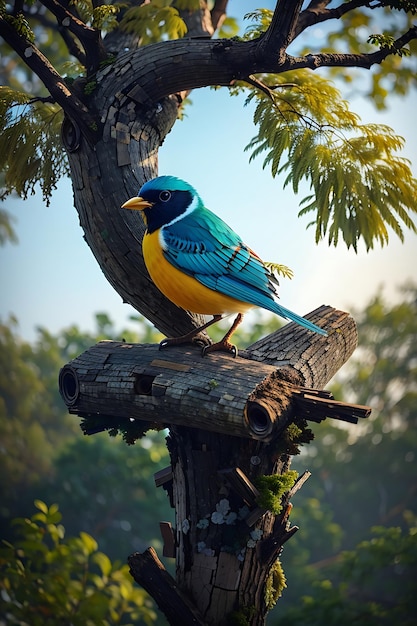 Un oiseau posé sur la branche d'un arbre généré par l'IA