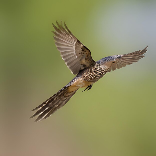 Photo un oiseau à la queue bleue et brune vole dans les airs