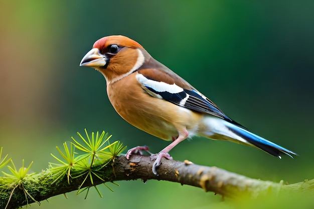 Un oiseau avec une queue bleue est assis sur une branche.