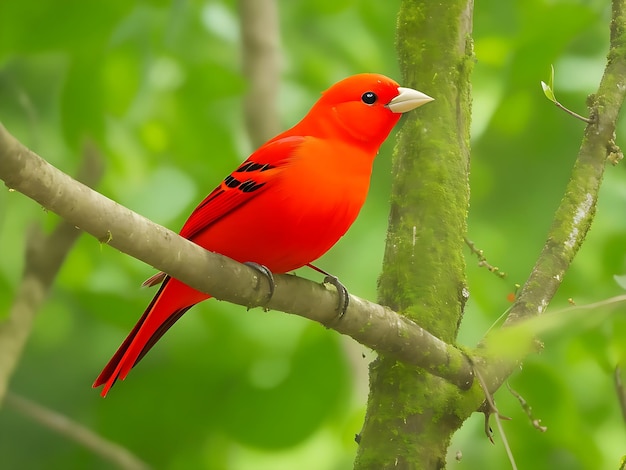 Un oiseau rouge sur une branche