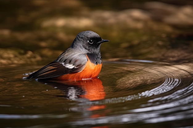 Oiseau rougequeue mâle dans un bassin d'eau créé avec une IA générative