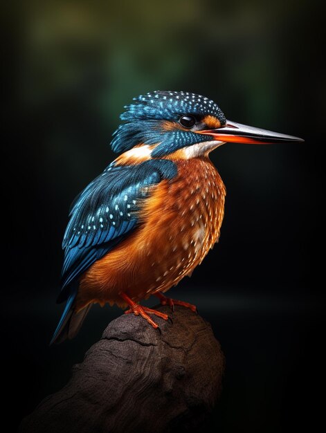 un oiseau avec une tête bleue et dorée et des pieds orange.