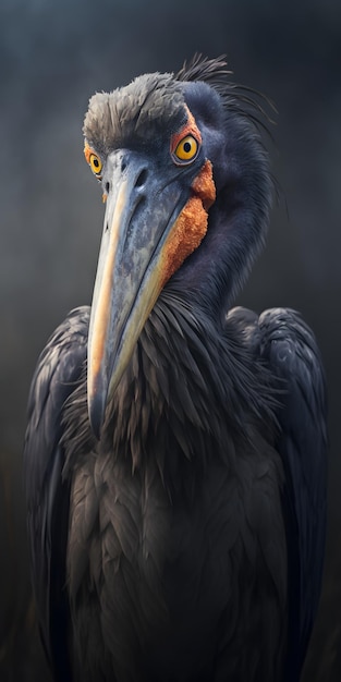 Un oiseau avec une tête bleue et un œil jaune