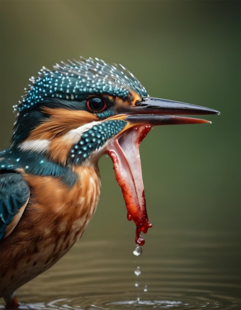 Photo un oiseau à la tête bleue et une tête bleue qui a un bec plein d'eau