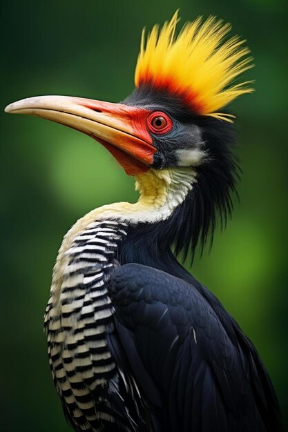 Photo un oiseau avec une tête colorée et un bec jaune et orange