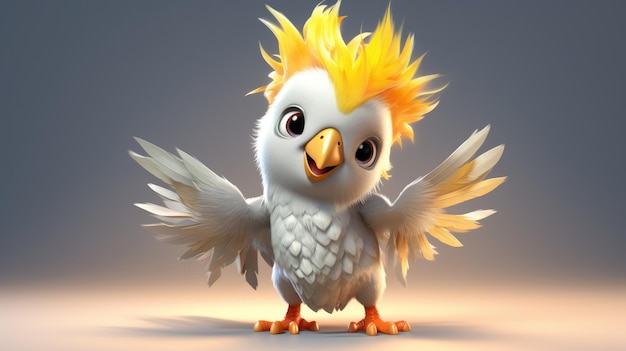 Un oiseau avec une tête à plumes jaunes et un mohawk jaune.