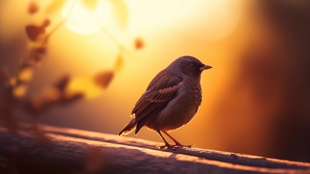 Un oiseau sur un toit avec le soleil derrière lui