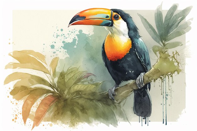 Oiseau toucan avec une ai générative orange