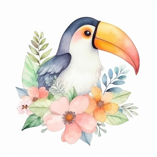 Oiseau toucan aquarelle mignon Illustration Generative AIxD