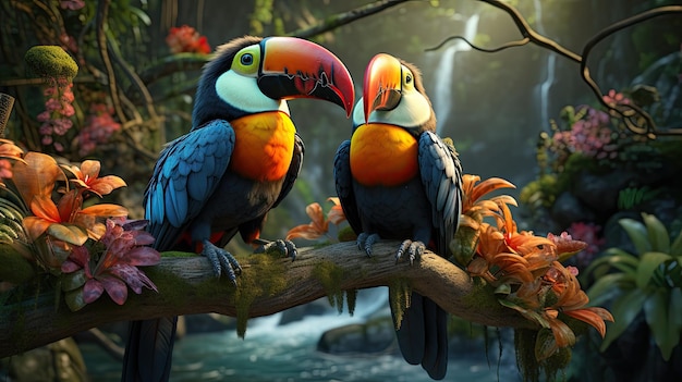 oiseau toucan perché sur une branche dans la forêt tropicale