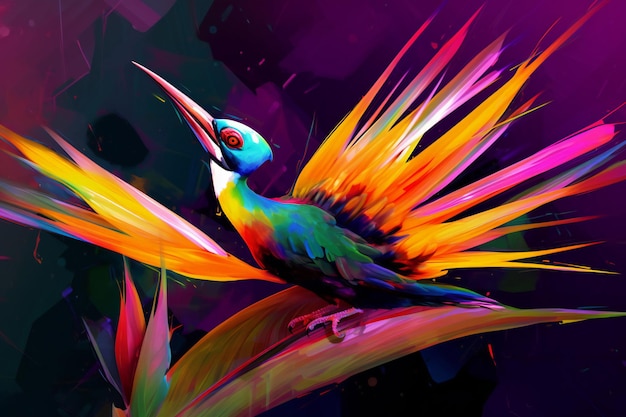 Oiseau tropical sur fond coloré Illustration d'oiseau exotique