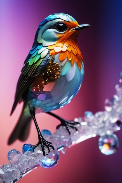 Un oiseau de verre sur une branche Ai génère