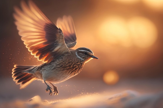 Oiseau en vol capturant le mouvement des ailes sur un fond gelé Generative Ai